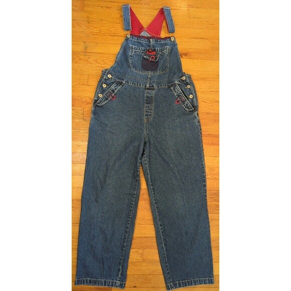 BUM Equipment Baggy Overalls Y2K HipHop Style VTG 90s SpellOut Blue Denim Sz XL - Picture 1 of 10
